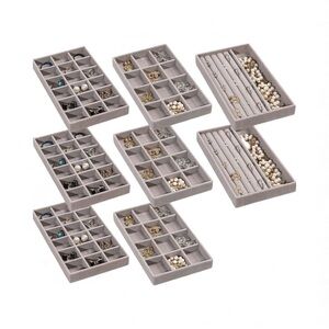 8 PCS Jewelry Organizer Trays Grey Velvet - 8 Trays